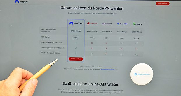 NordVPN VPN in der neuesten Teststrecke